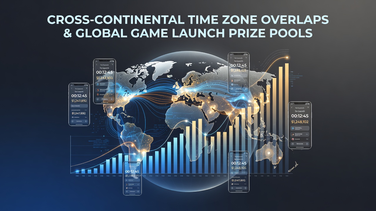 Global time zone map highlighting overlaps between North America, Europe, and Asia during major game launch windows