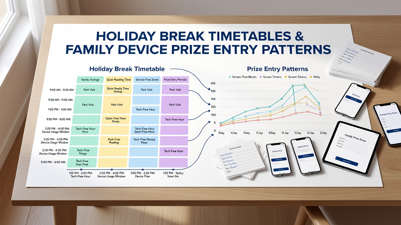 Calendar overlays showing holiday break dates aligned with family device contest submission spikes