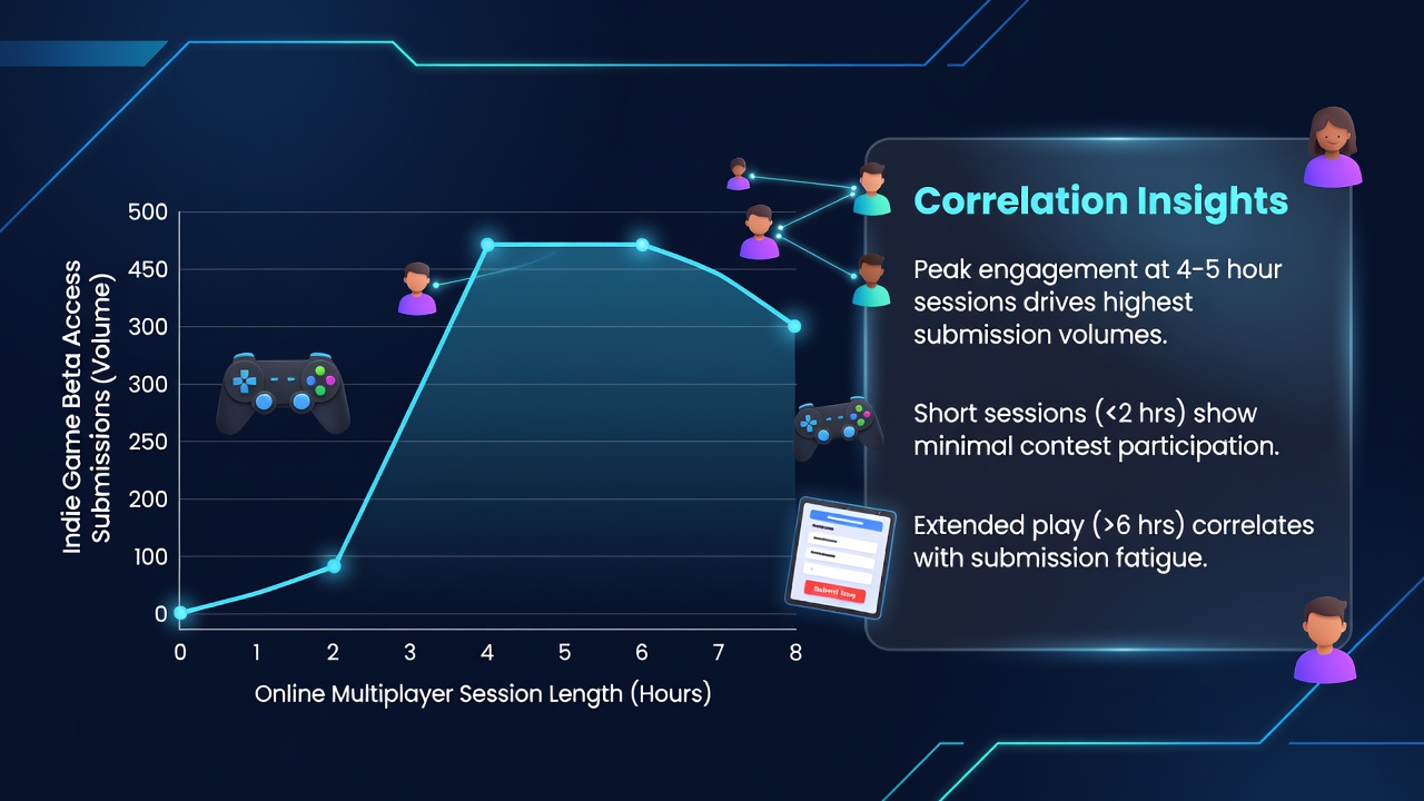 Graph showing multiplayer session lengths plotted against beta contest submission volumes over several months