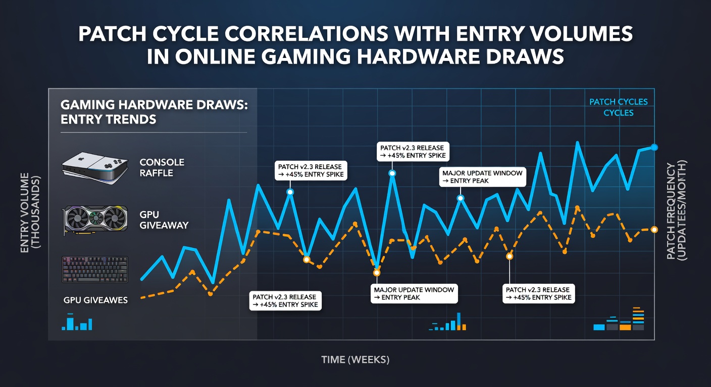 Bar chart comparing average daily entries before, during, and after patch releases in PC and console hardware draws, with regional breakdowns for North America and Europe
