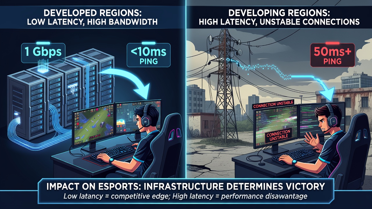Comparison chart of average latency times in different global regions affecting contest entry success rates