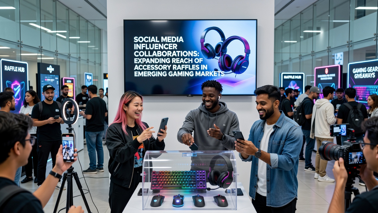 Gaming accessories displayed during influencer-led raffle promotions in emerging markets